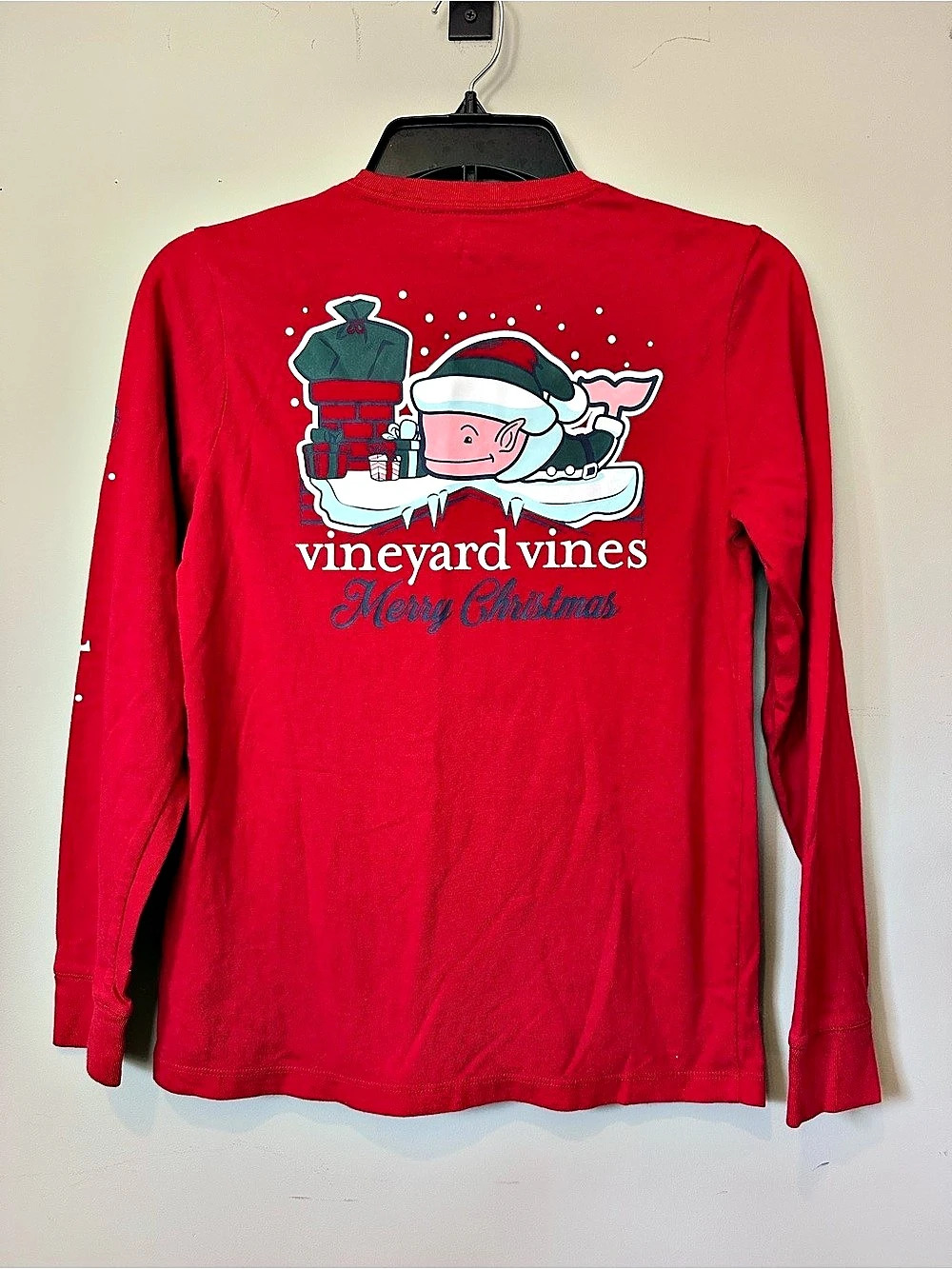 Vineyard Vines boy’s Christmas Whale Graphic Long Sleeve T-Shirt Red M (12-14)
